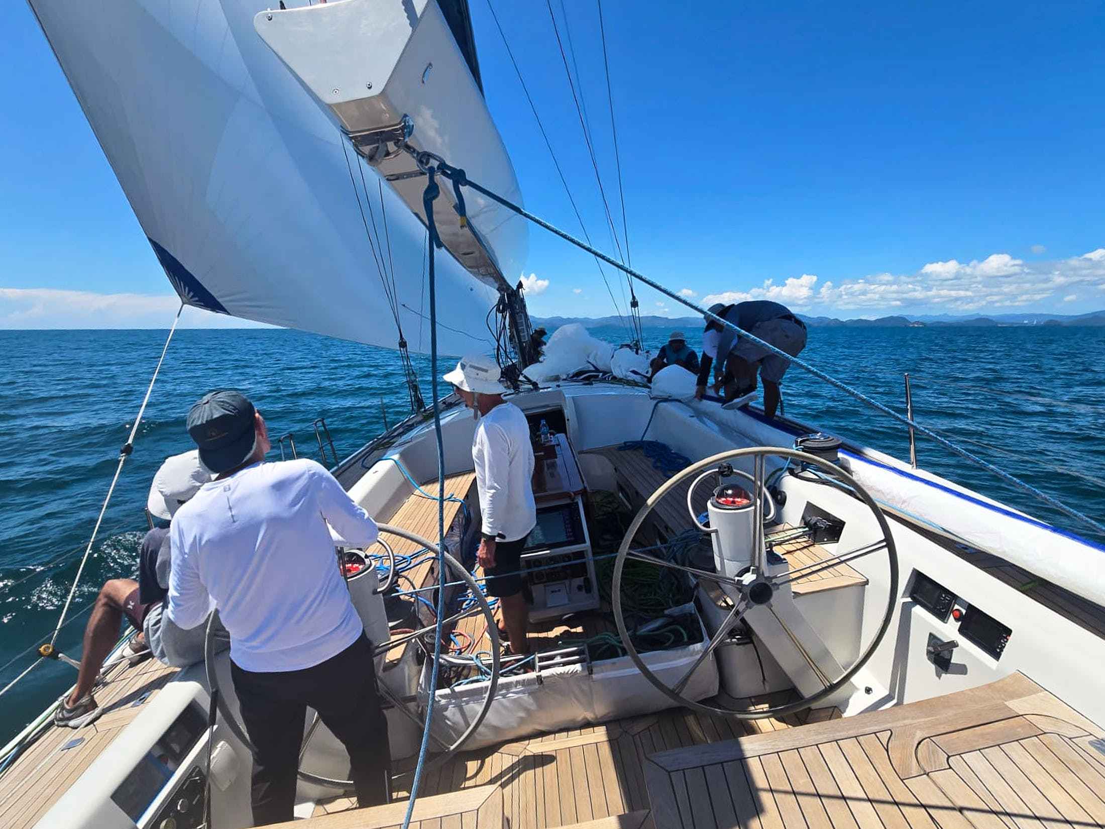 Deck view of a sailing yacht in Phang Nga Bay