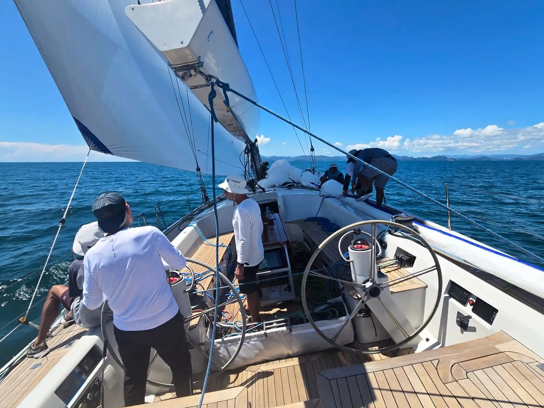 Deck view of a sailing yacht in Phang Nga Bay